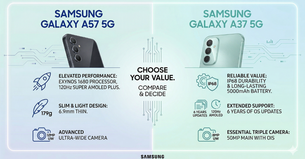 Gemini said Compare the slim, high-performance Galaxy A57 5G with the high-value Galaxy A37 5G. Discover top specs, cameras, and battery life today.