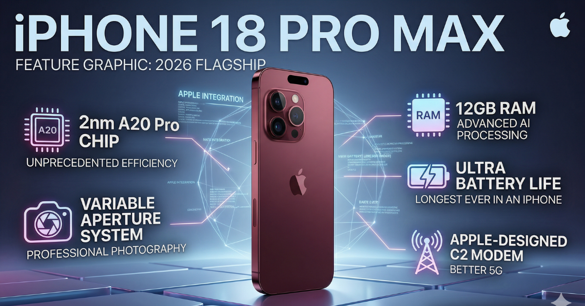 iPhone 18 Pro Max Expected $1,199 price, the new 2nm A20 Pro chip, 12GB RAM