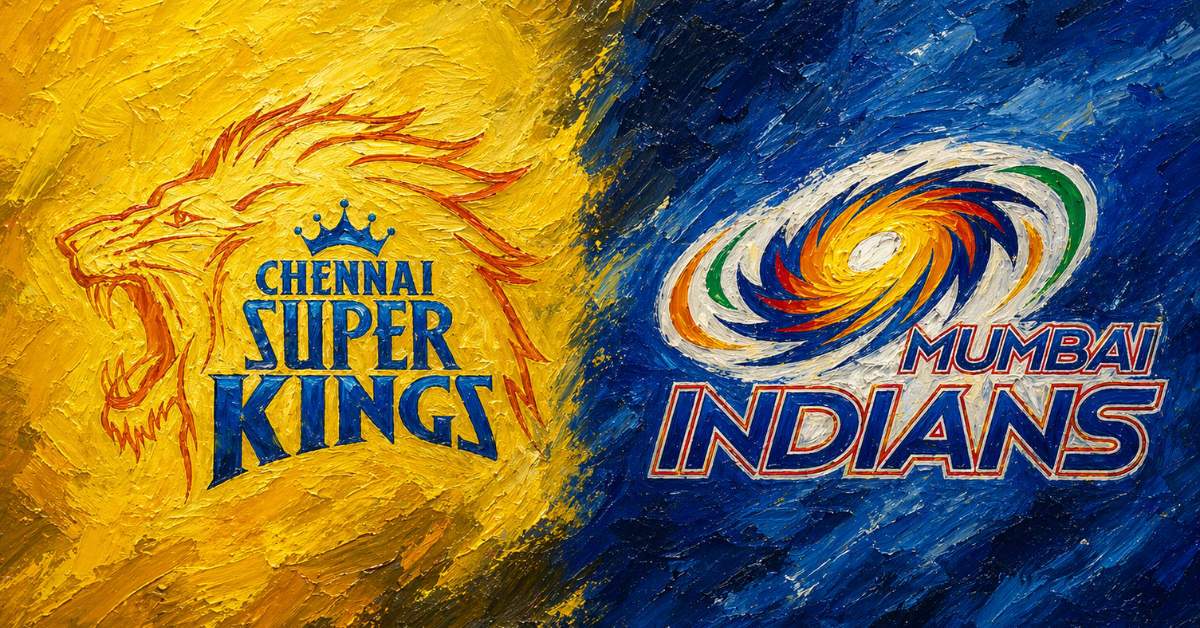 CSK vs MI “El Clasico” illustrated in an oil-paint style